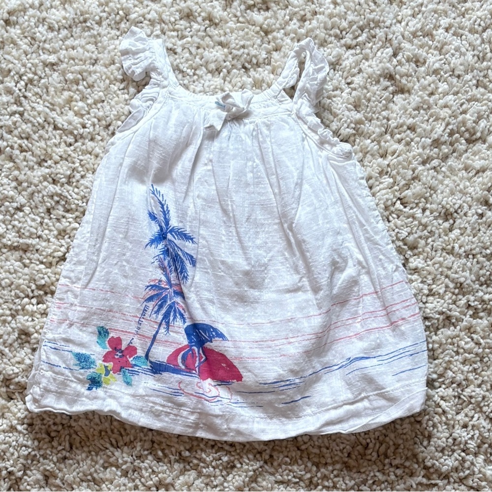 Baby Gap White Girls' Tropical Print Tank Top Sleeveless Dress Palm Tree 3-6 Mo